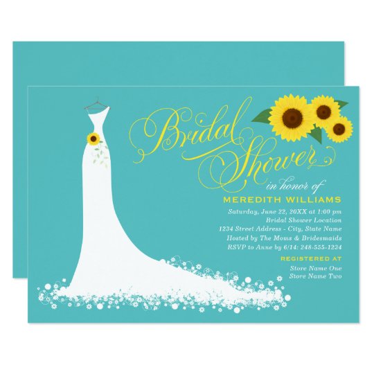 Turquoise with Yellow Sunflowers Bridal Shower Invitation
